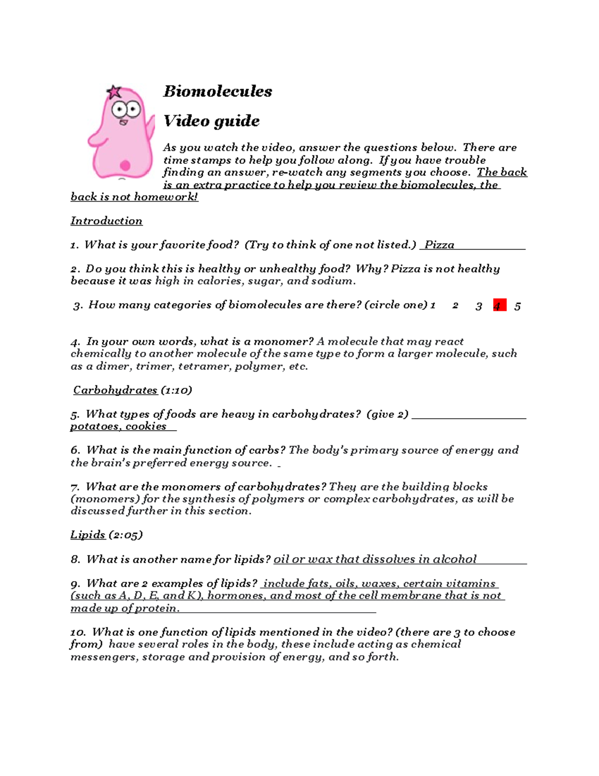 Alana of Amoeba sisters review Biomolecules Biomolecules Video guide