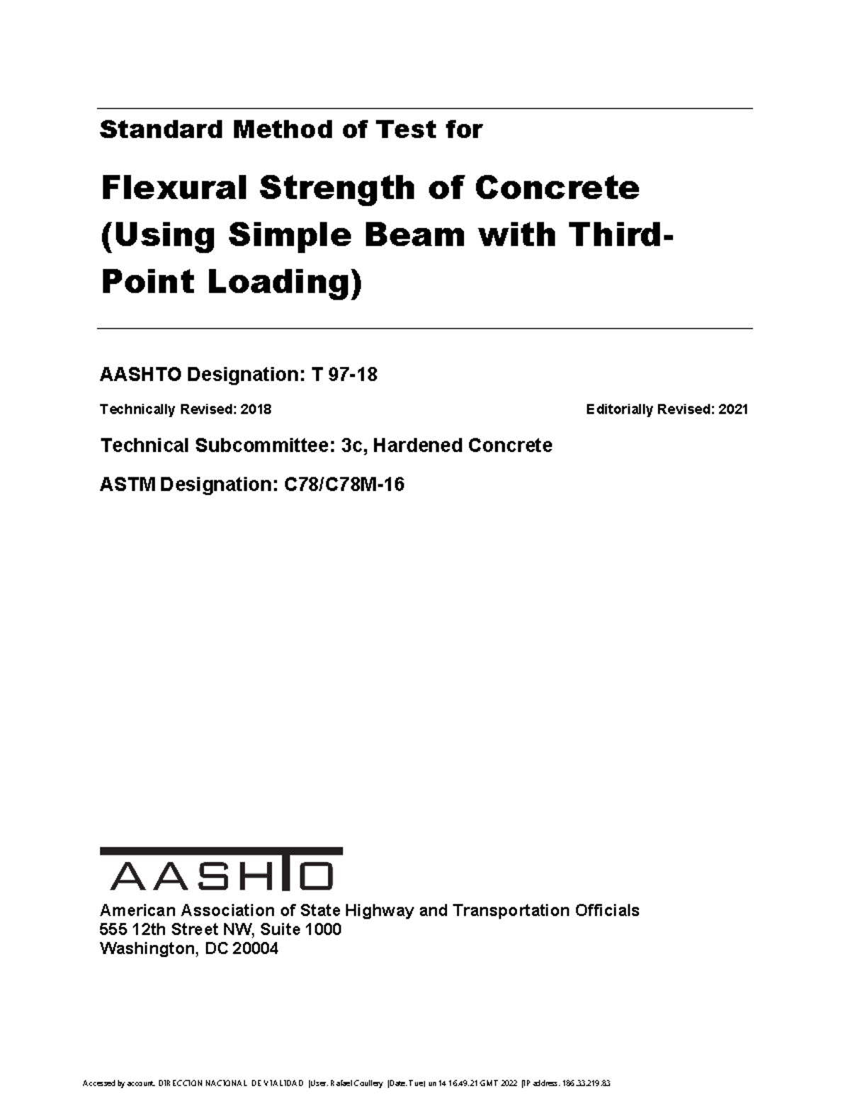 Aashto T97 - 18-Flexural-Strength-of-Concrete - Standard Method of Test ...