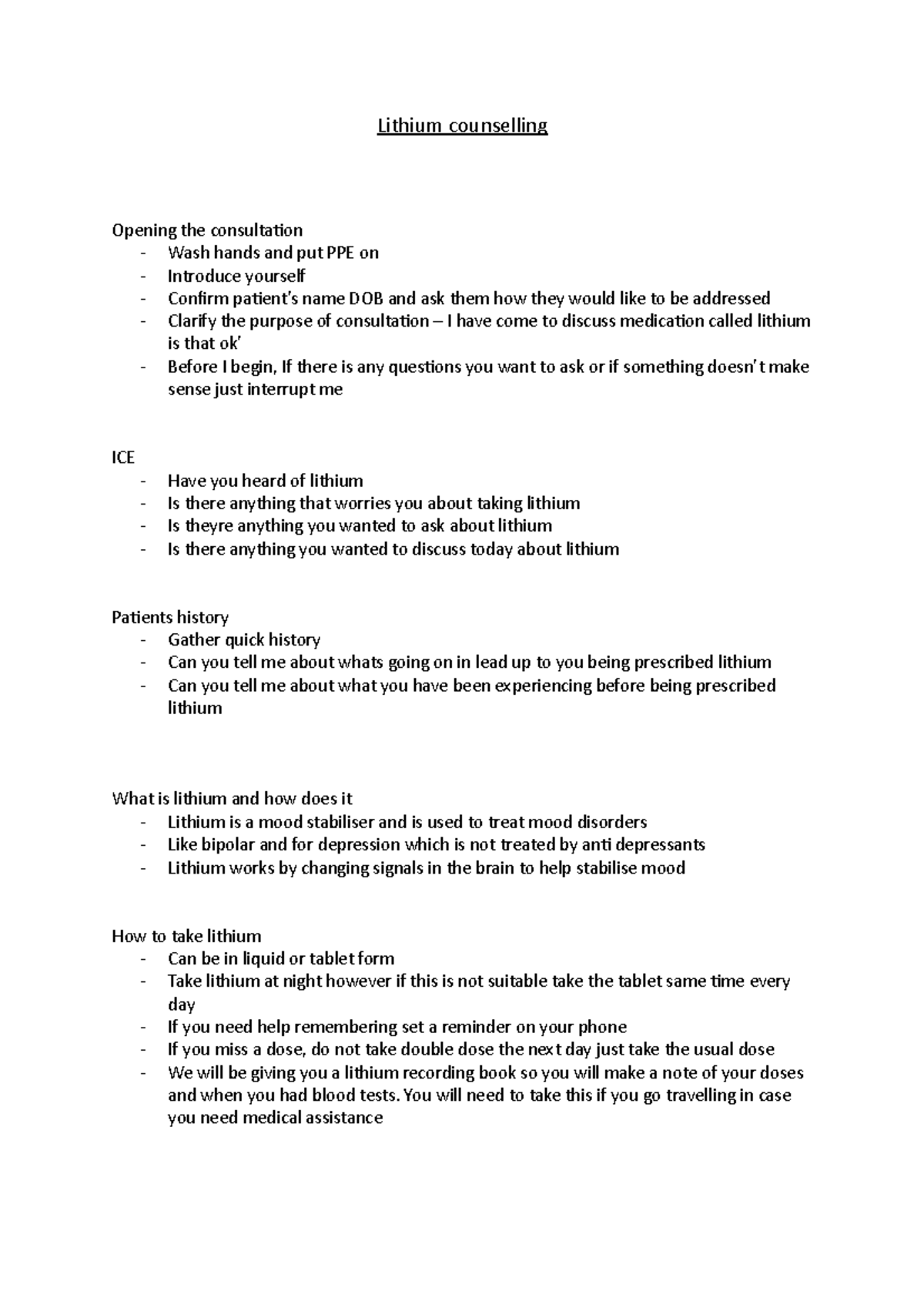 Lithium counselling - Lithium counselling Opening the consultation ...