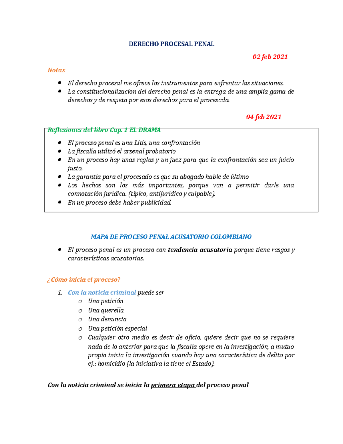 Apuntes Derecho Procesal Penal - DERECHO PROCESAL PENAL 02 Feb 2021 ...