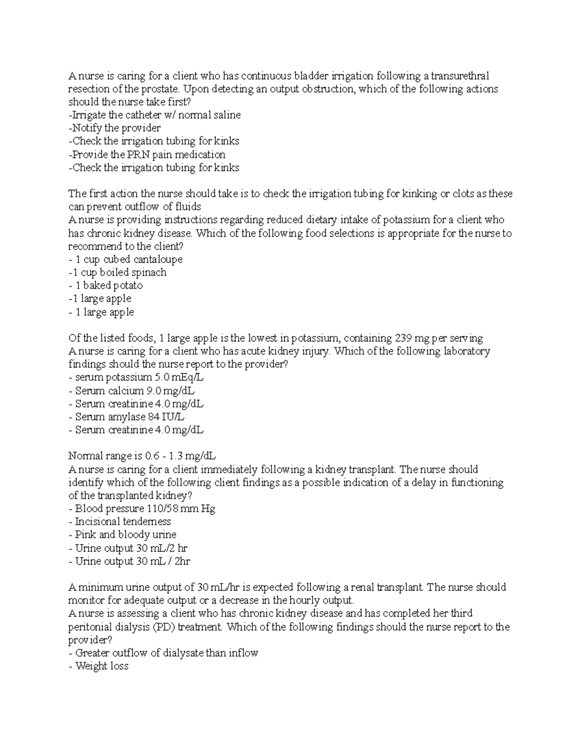 Targeted Medical Surgical Assessments Renal and Urinary Assessment A