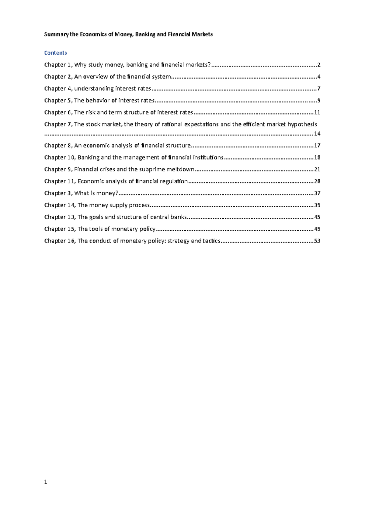 Summary The Economics of Money and Banking Summary the Economics of