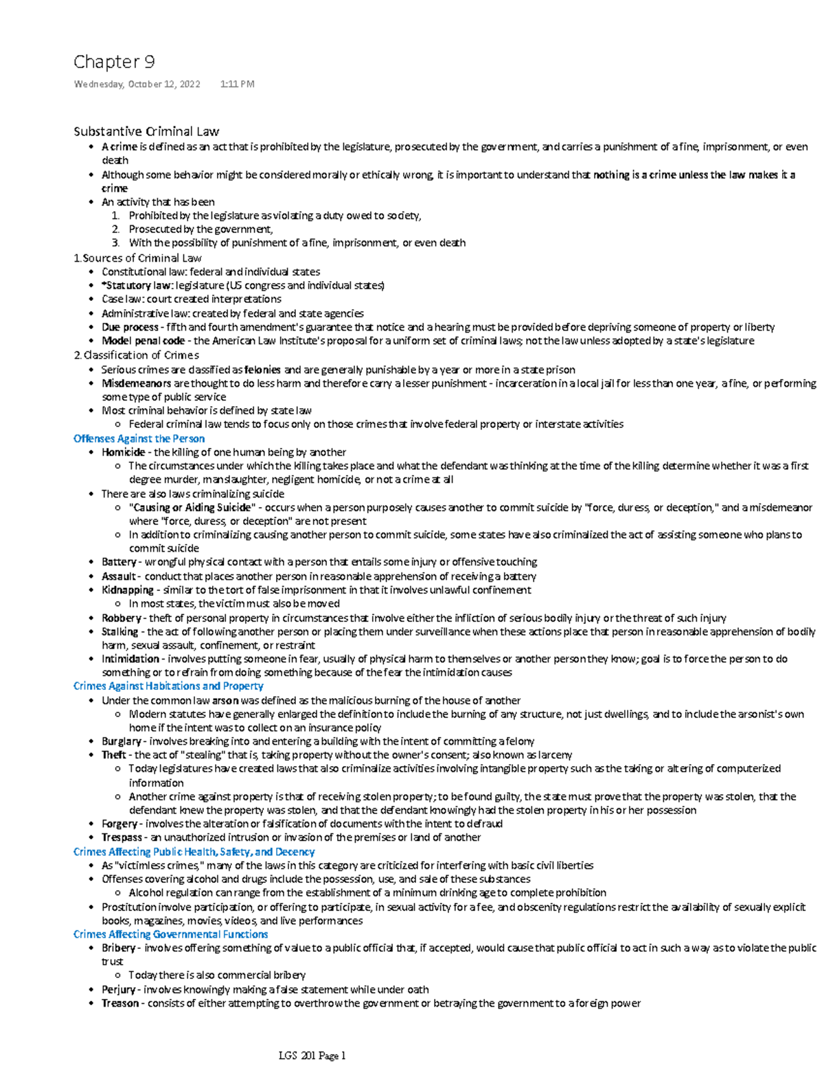 lgs-201-chapter-9-a-substantive-criminal-law-a-crime-is-defined-as-an