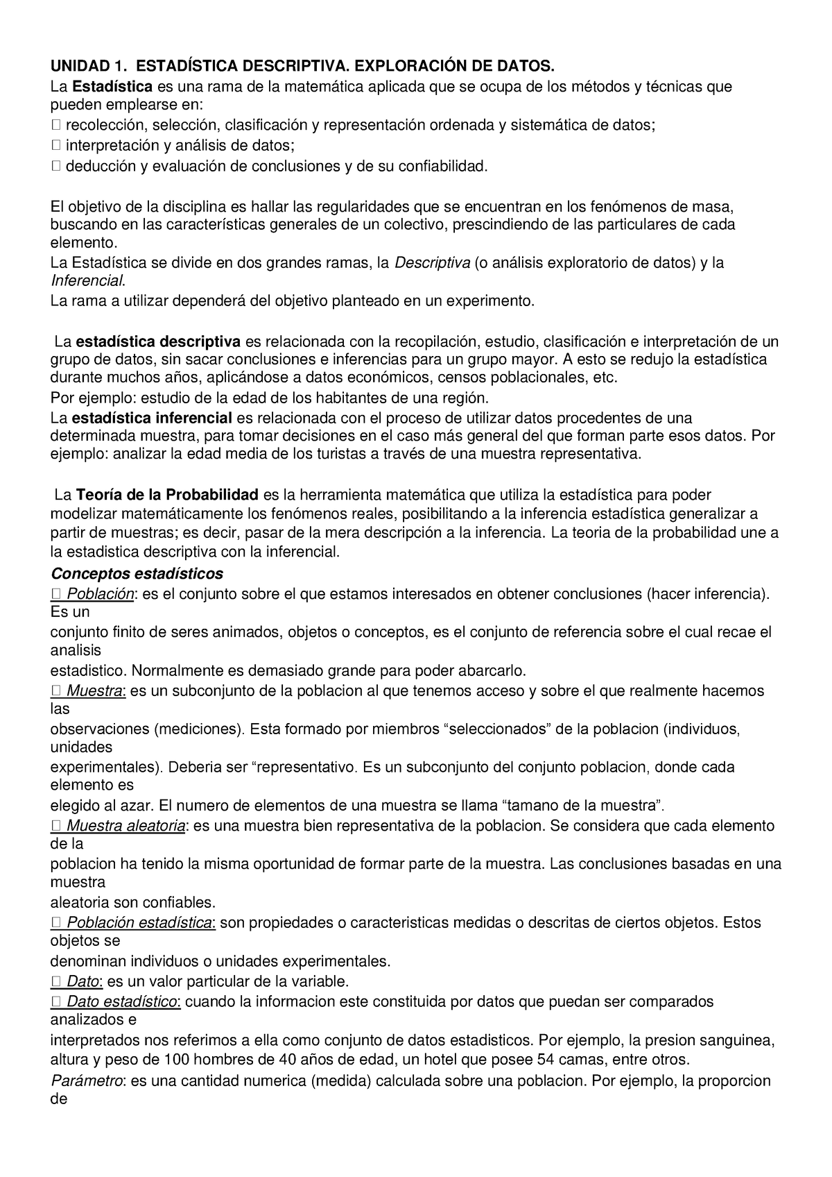 Estadística Resumen Completo - UNIDAD 1. ESTADÍSTICA DESCRIPTIVA ...