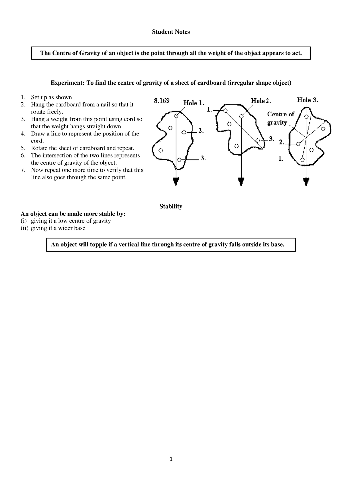 center of gravity experiment conclusion