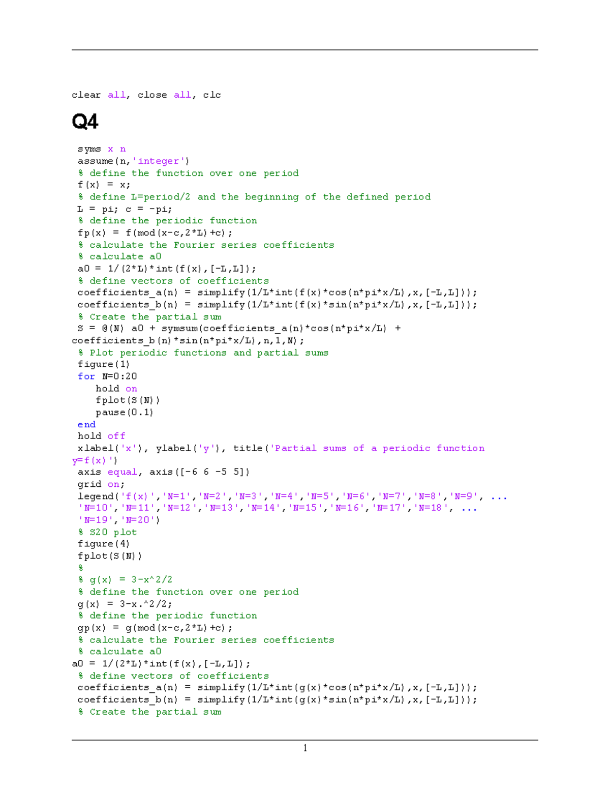 Matlabweek 8 - matlab code - clear all, close all, clc Q syms x n ...