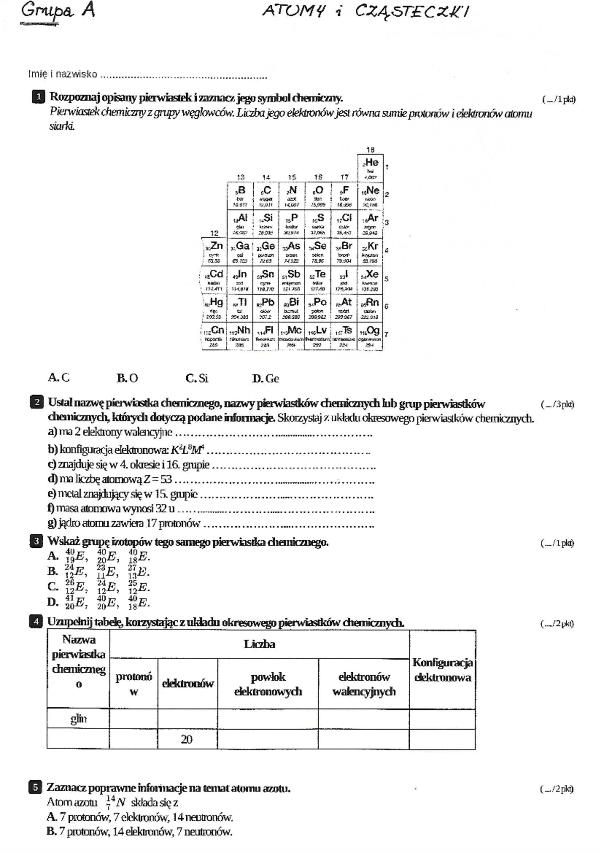 Atom I Cząsteczka Sprawdzian 1 Gimnazjum www.studocu.com