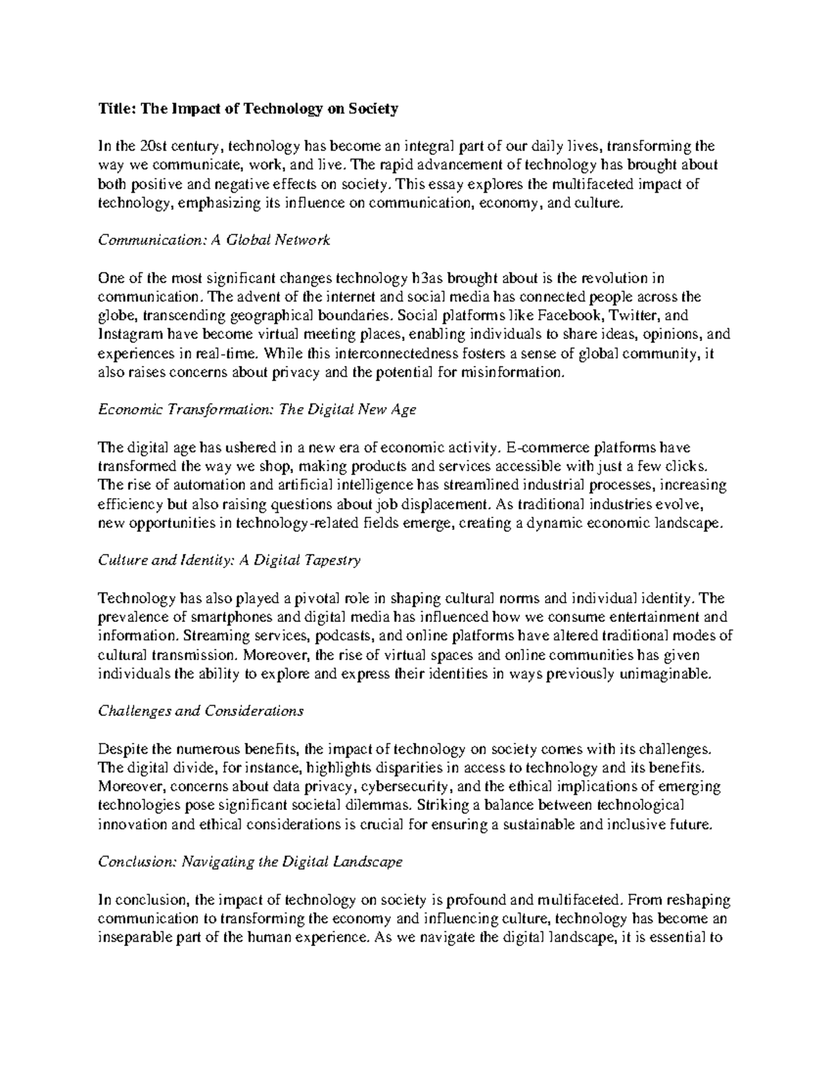Impact 2 - sdsdfsd - Title: The Impact of Technology on Society In the ...