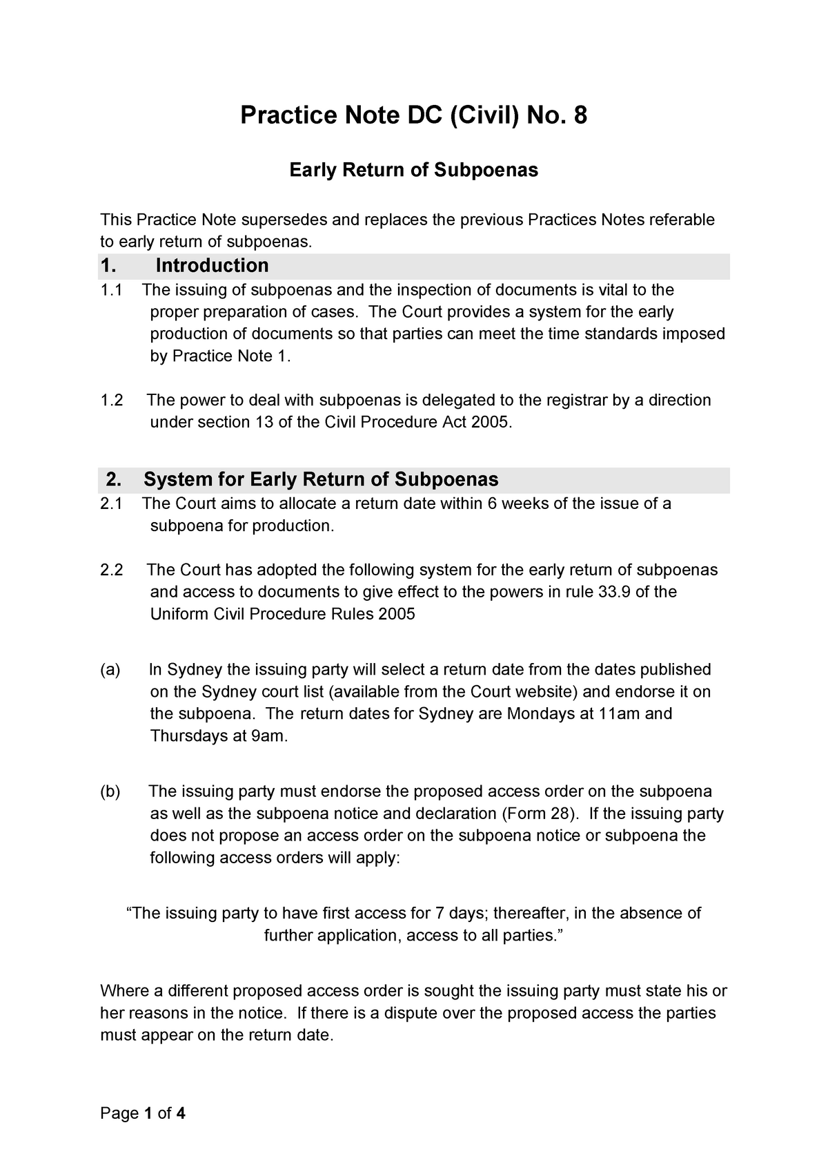 district-ct-nsw-practice-note-early-return-of-subpoena-civil