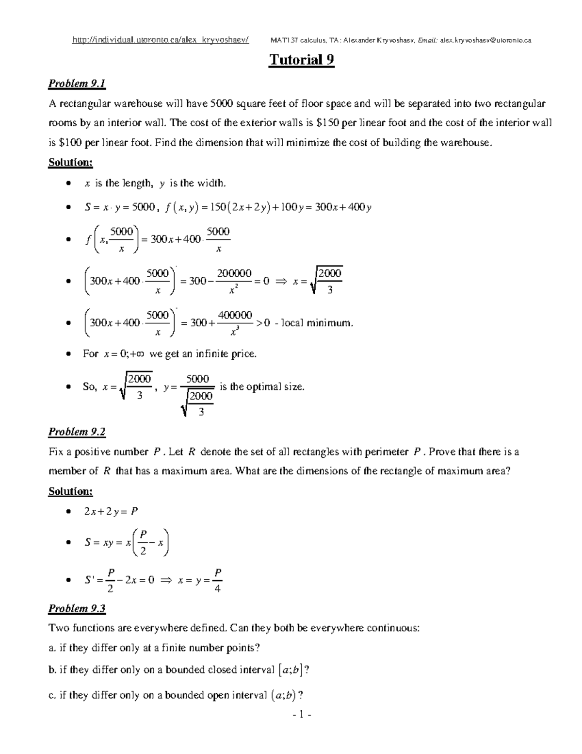 Tutorial 9 - ....... - Individual.utoronto/alex_kryvoshaev/ MAT137 ...