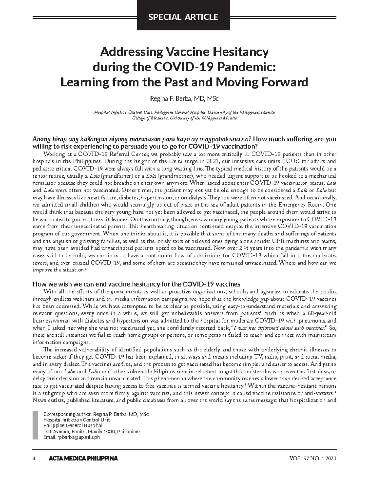Addressing Vaccine Hesitancy during the COVID-19 Pandemic: Learning ...