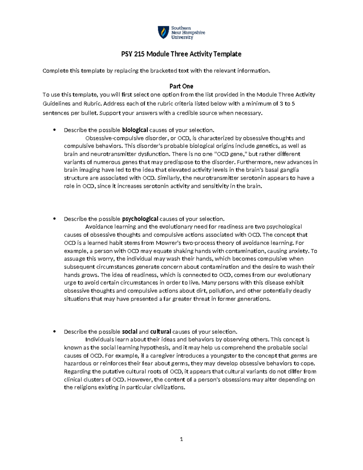 PSY 215 Module Three Activity Template PSY 215 Module Three Activity