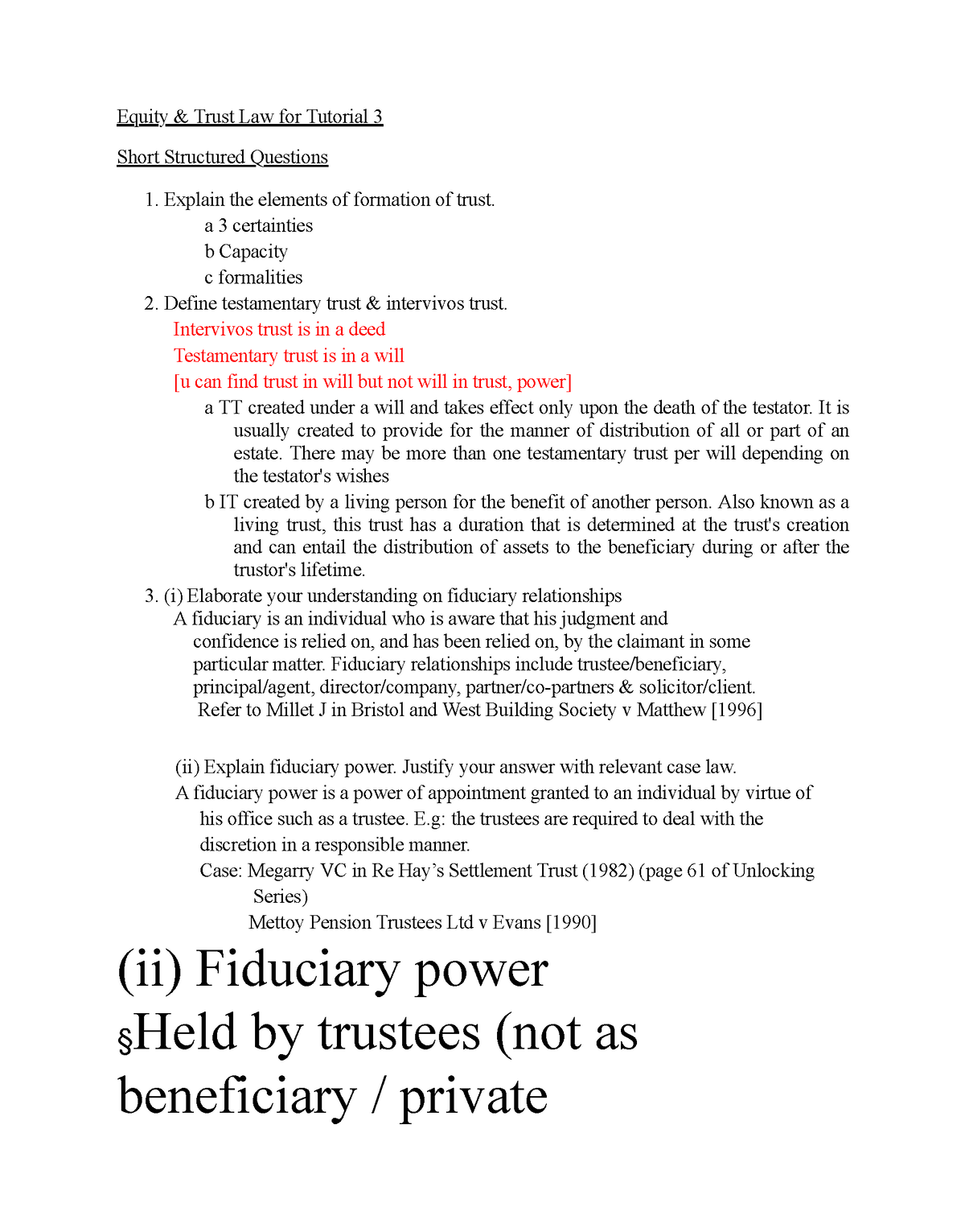 Tutorial 3 Week 4 - Equity & Trust Law For Tutorial 3 Short Structured ...