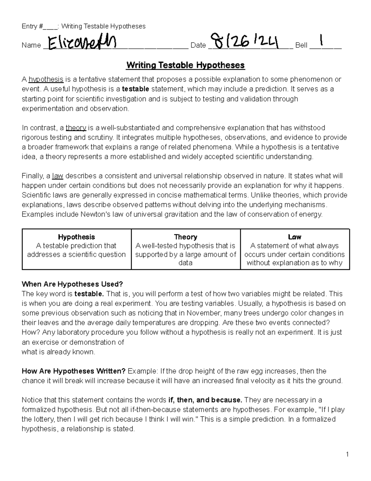 1.08 Writing Testable Hypotheses. Meyer - Entry #____: Writing Testable ...