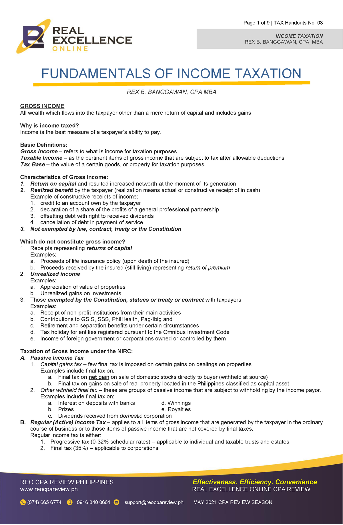 Tax Handout 3 - Principles Of Income Taxation - INCOME TAXATION REX B ...