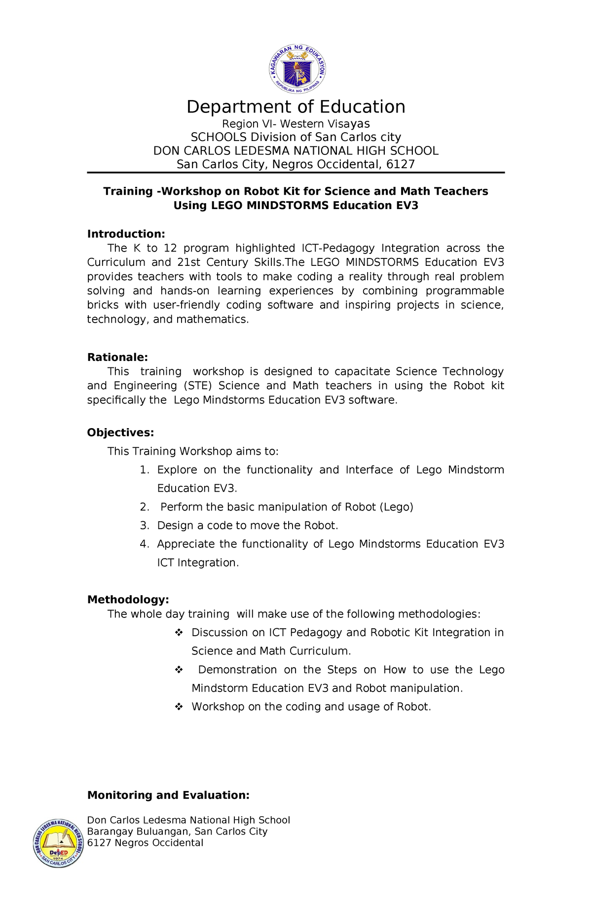 Dclnhs traing matrix SLAC in ICT Robotic - Department of Education ...