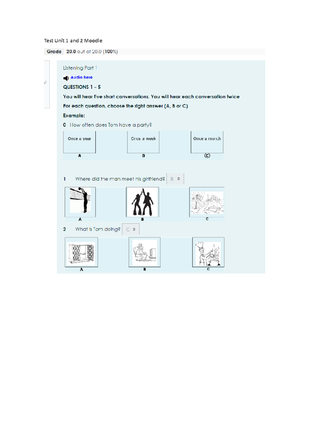 Test Unit 1 and 2 Moodle - ingles - Inglés nivel 2 - Test Unit 1 and 2 ...