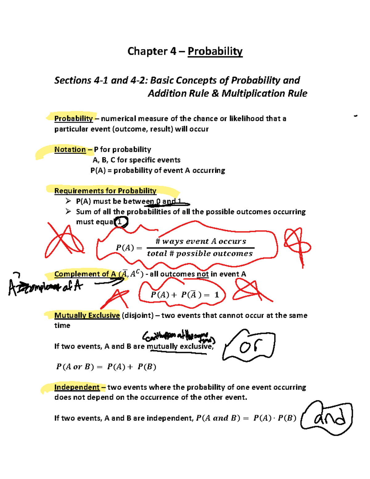 Notes; Sec 4-1 4-2 - Chapter 4 – Probability Sections 4-1 And 4-2 ...