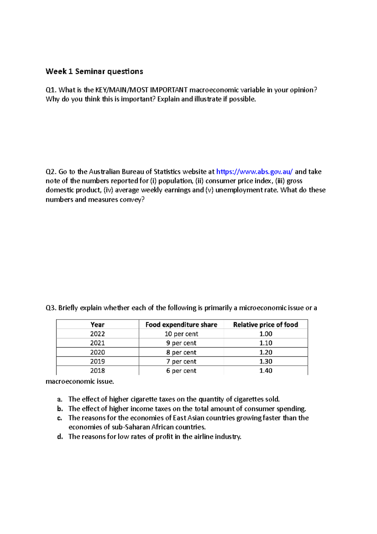 W1 Seminar Q s Example Questions To Apply Lecture Material Good 