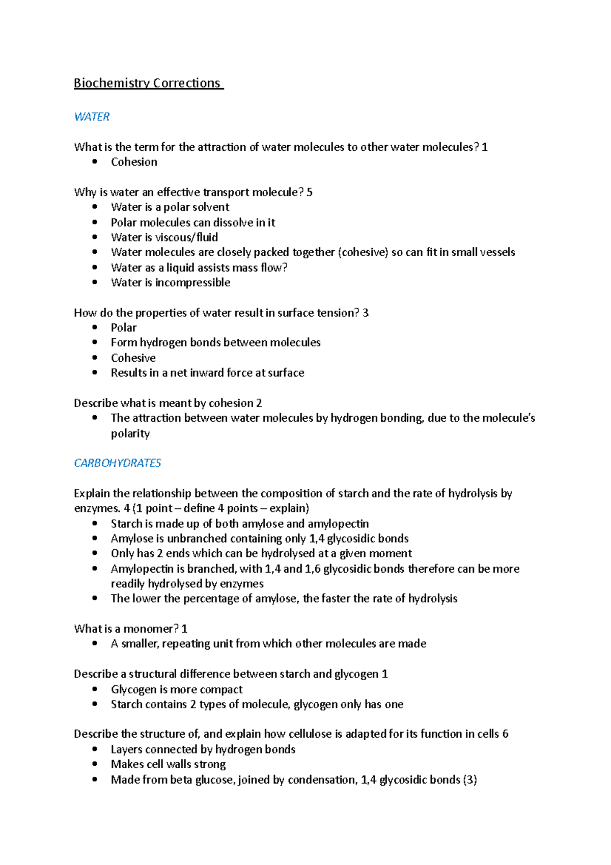 Biochemistry Questions and Answers - Biochemistry Corrections WATER ...