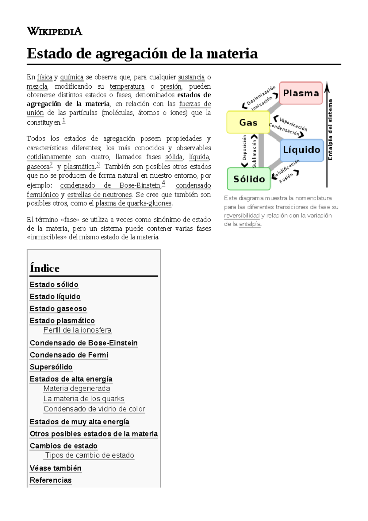 Estado de agregación de la materia Este diagrama muestra la