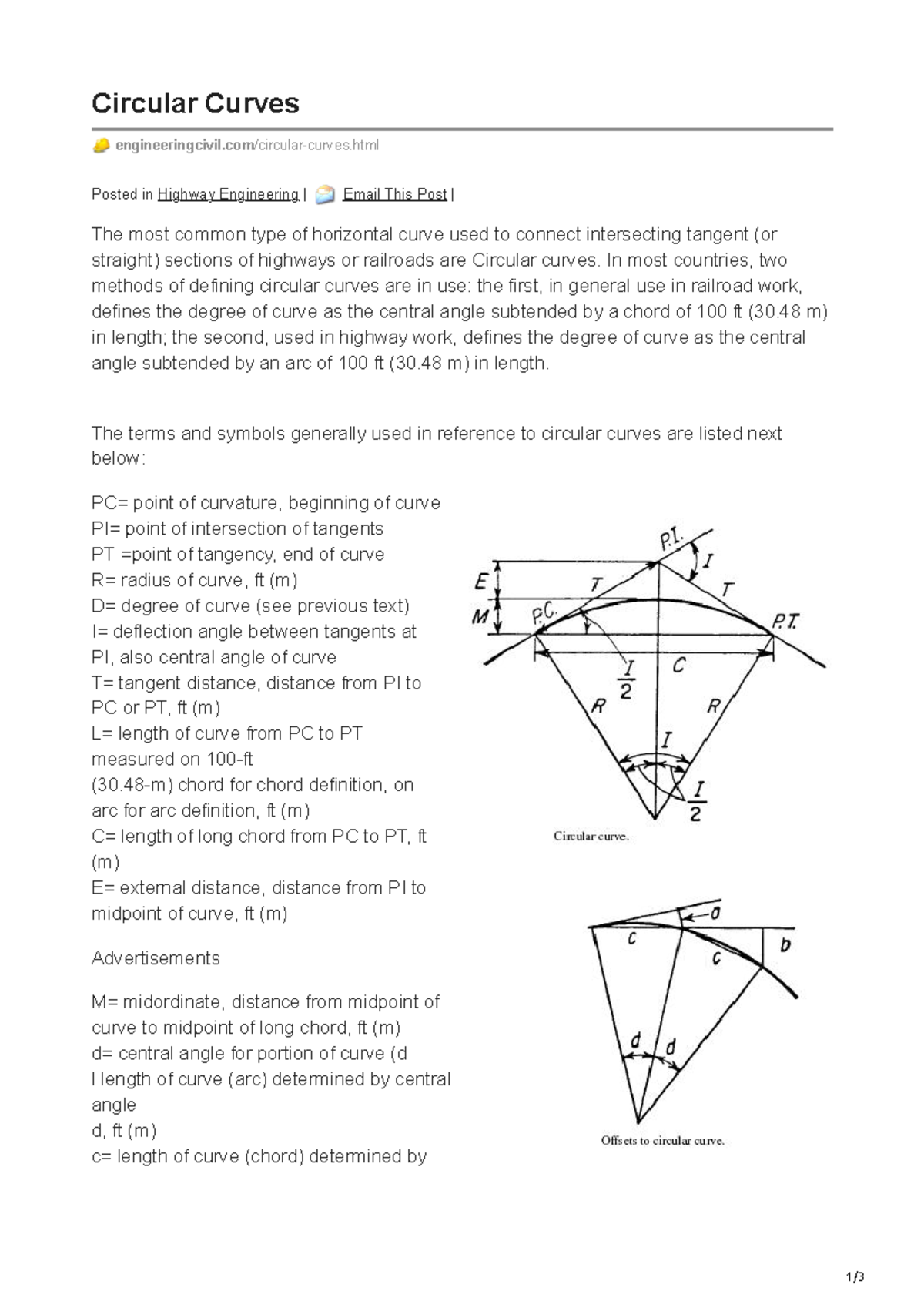 Circular Curves Highway Engineering 1/ Circular Curves