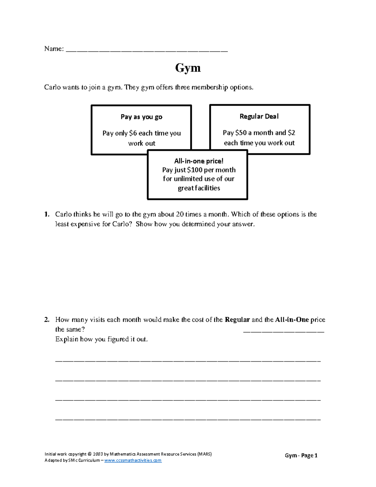 G6-Gym - test - Initial work copyright © 2003 by Mathematics Assessment ...