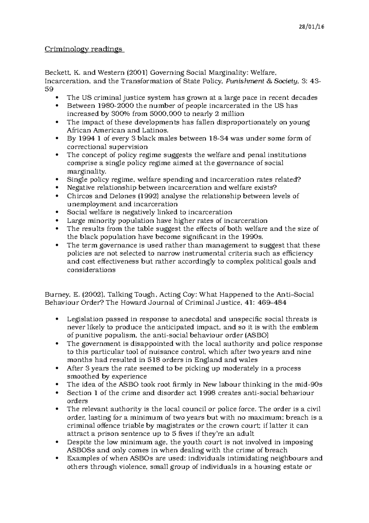 Criminology readings zero tolerance 2 28/01/16 Criminology readings