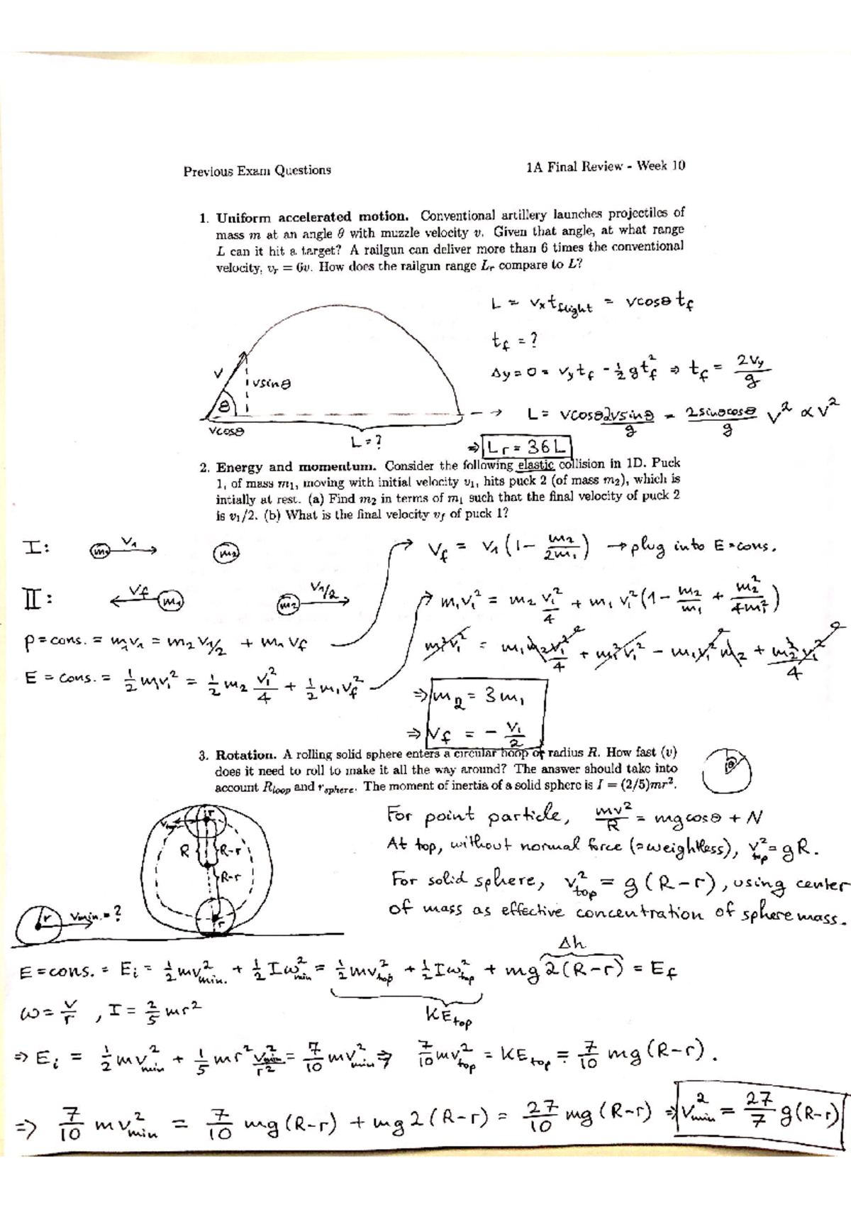 Review Lecture Solutions - Phys 1A - Studocu