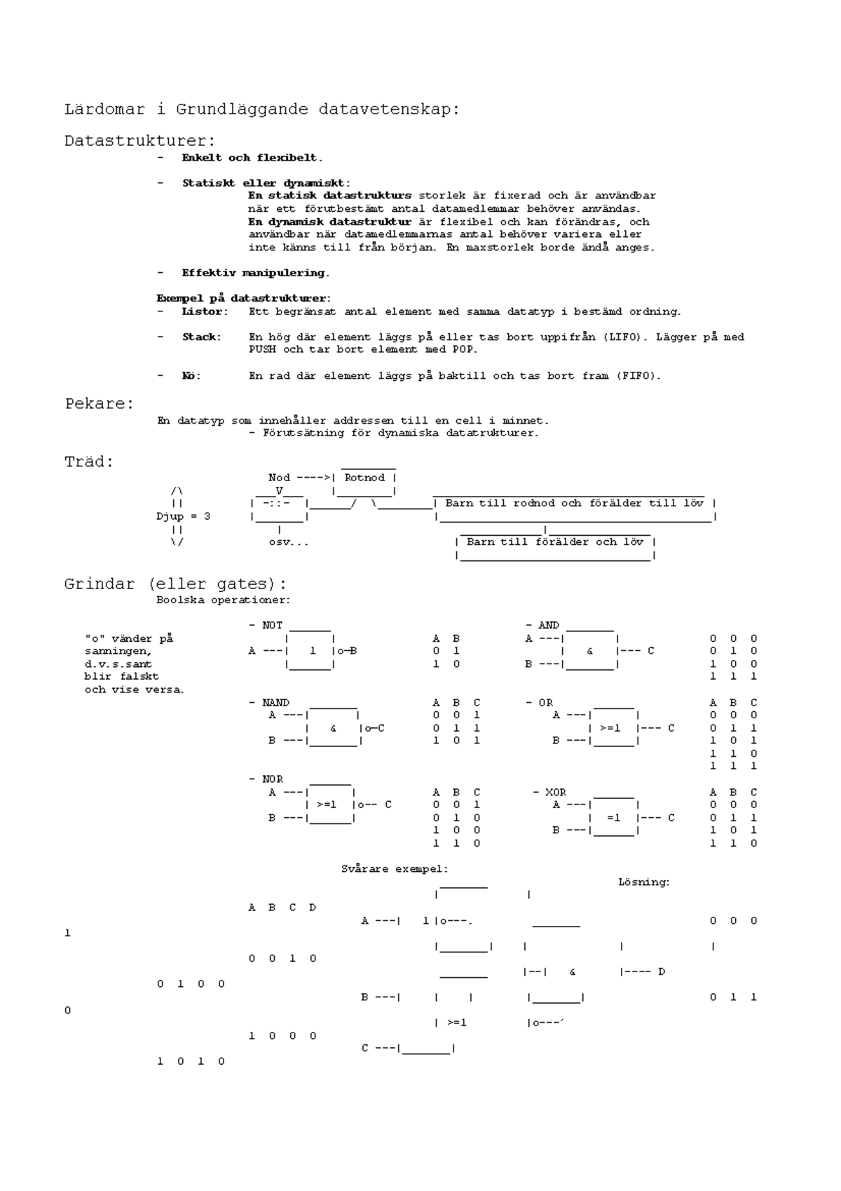 Sammanfattning Grundläggande datavetenskap - i datavetenskap ...