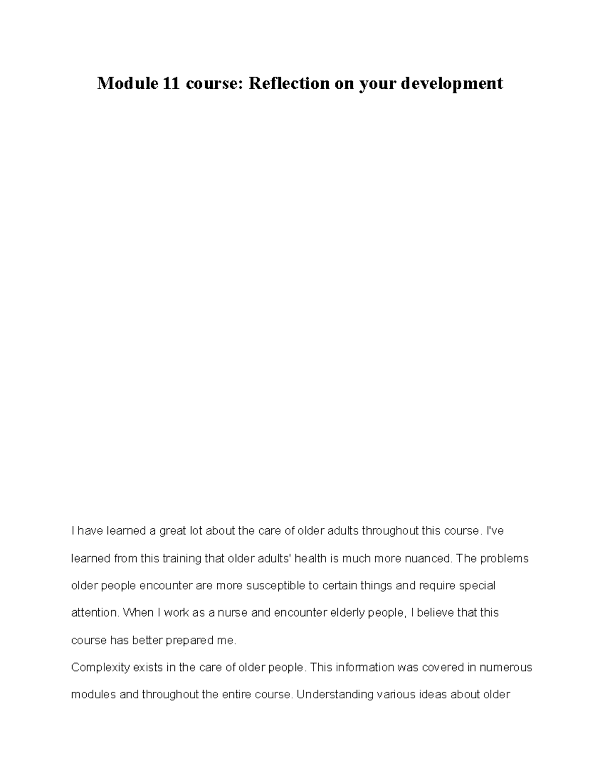 Module 11 course Reflection on your development - Module 11 course ...