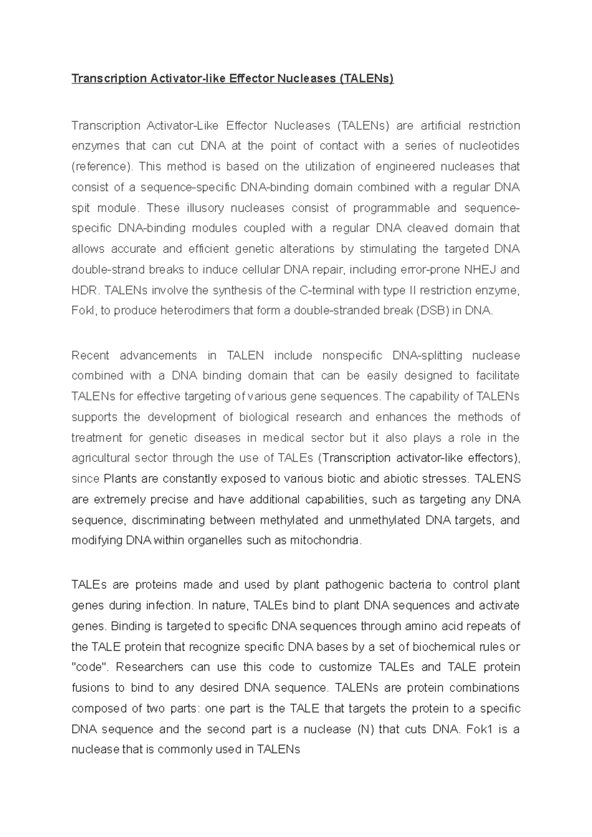 Talen (group 10 Assignment) - Transcription Activator-like Effector 