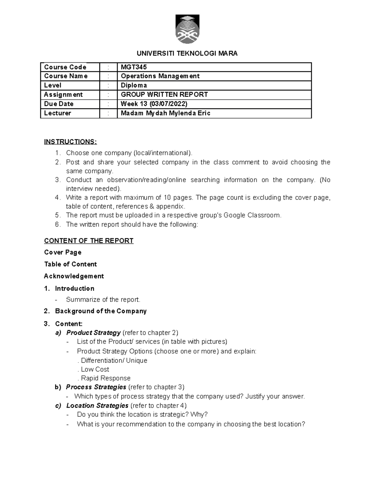 mgt345 group assignment report