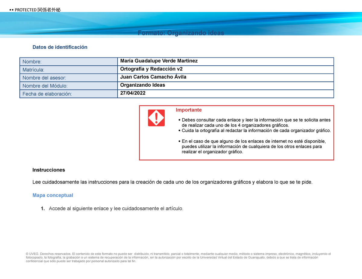 Verde Guadalupe Organizando ideas, Ortografía y redacción preparatoria  ..... - Formato: Organizando - Studocu