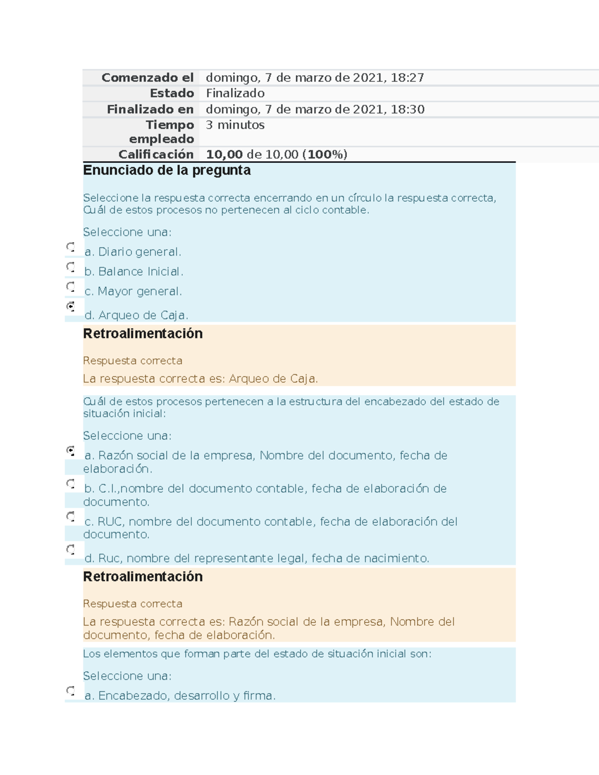 Cuestionario De Retroalimentacion 2 - Comenzado El Domingo, 7 De Marzo ...