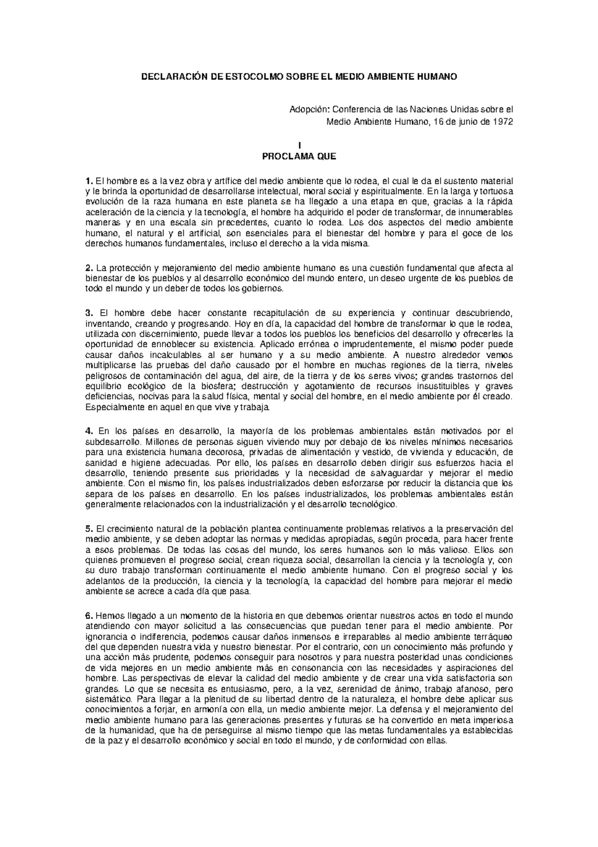 Principio Del Mmedio Ambiente - DECLARACIÓN DE ESTOCOLMO SOBRE EL MEDIO ...