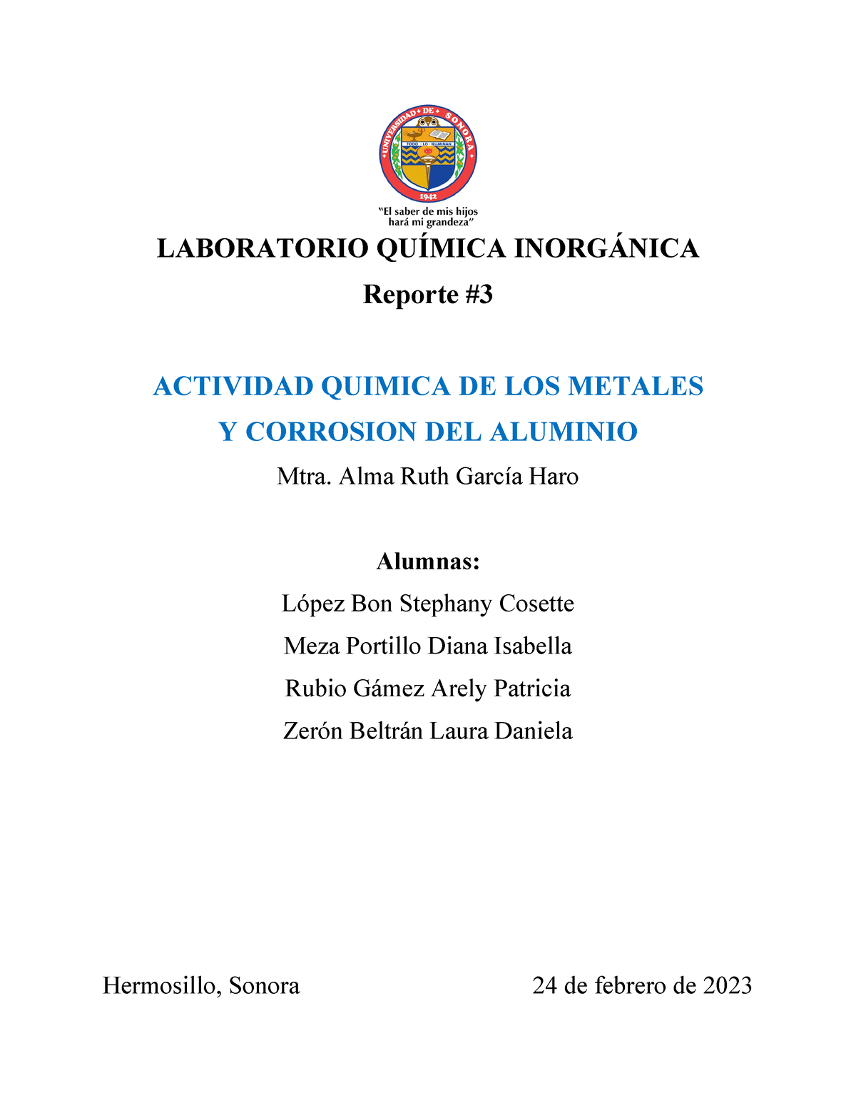 Reporte Laboratorio Práctica 3 - LABORATORIO QUÍMICA INORGÁNICA Reporte ...