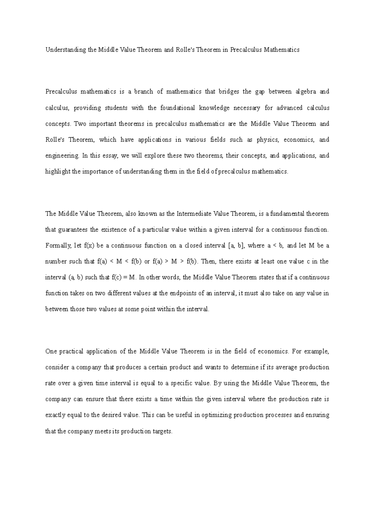 Understanding the Middle Value Theorem and Rolle - Two important ...