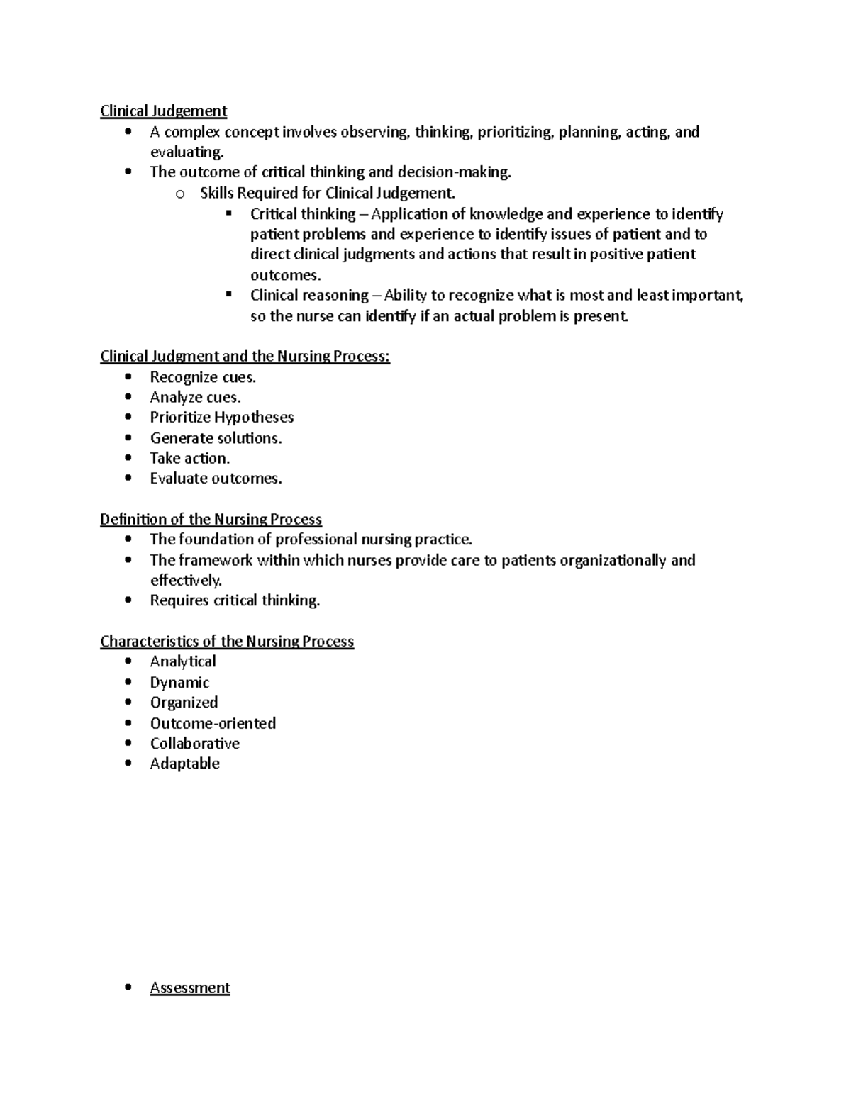 Nur155 Theory Notes - Week 1 - Clinical Judgement A complex concept ...