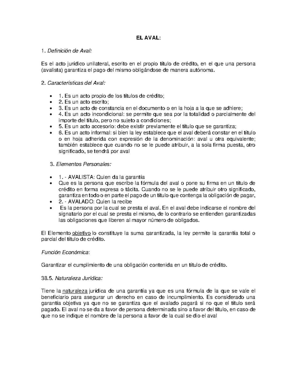 Aval Apuntes asas EL AVAL Definición de Aval Es el acto jurídico