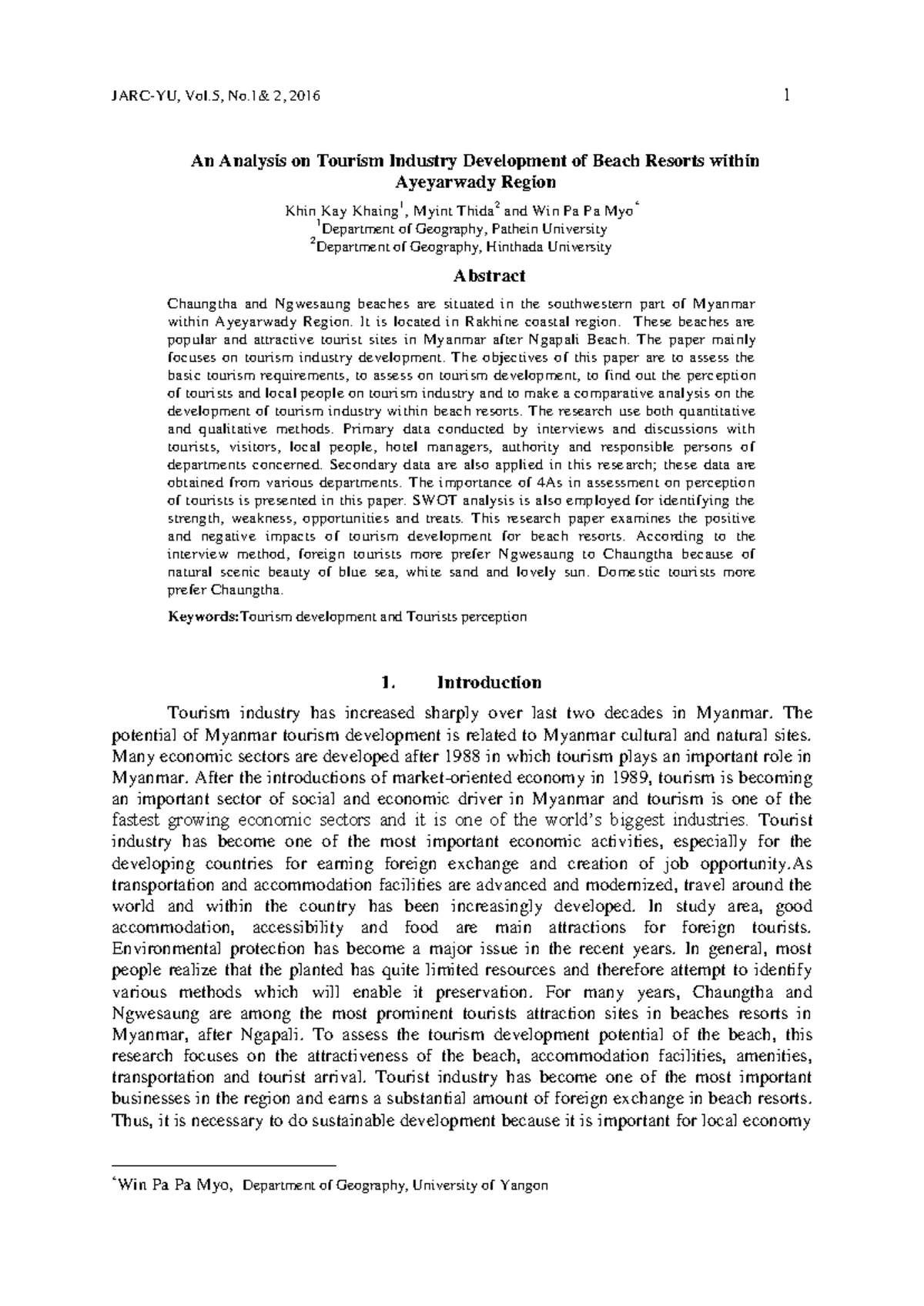 An Analysis on Tourism Industry Development - It is located in Rakhine ...