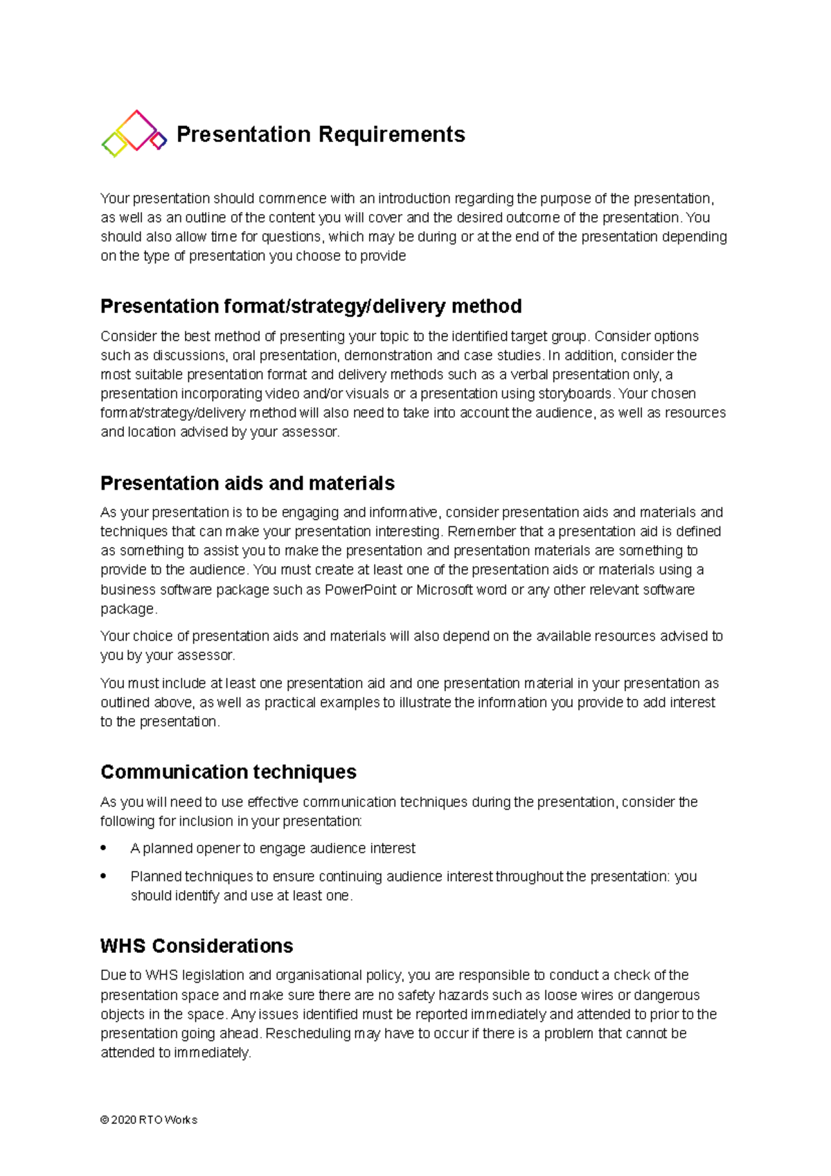 presentation legislation requirements