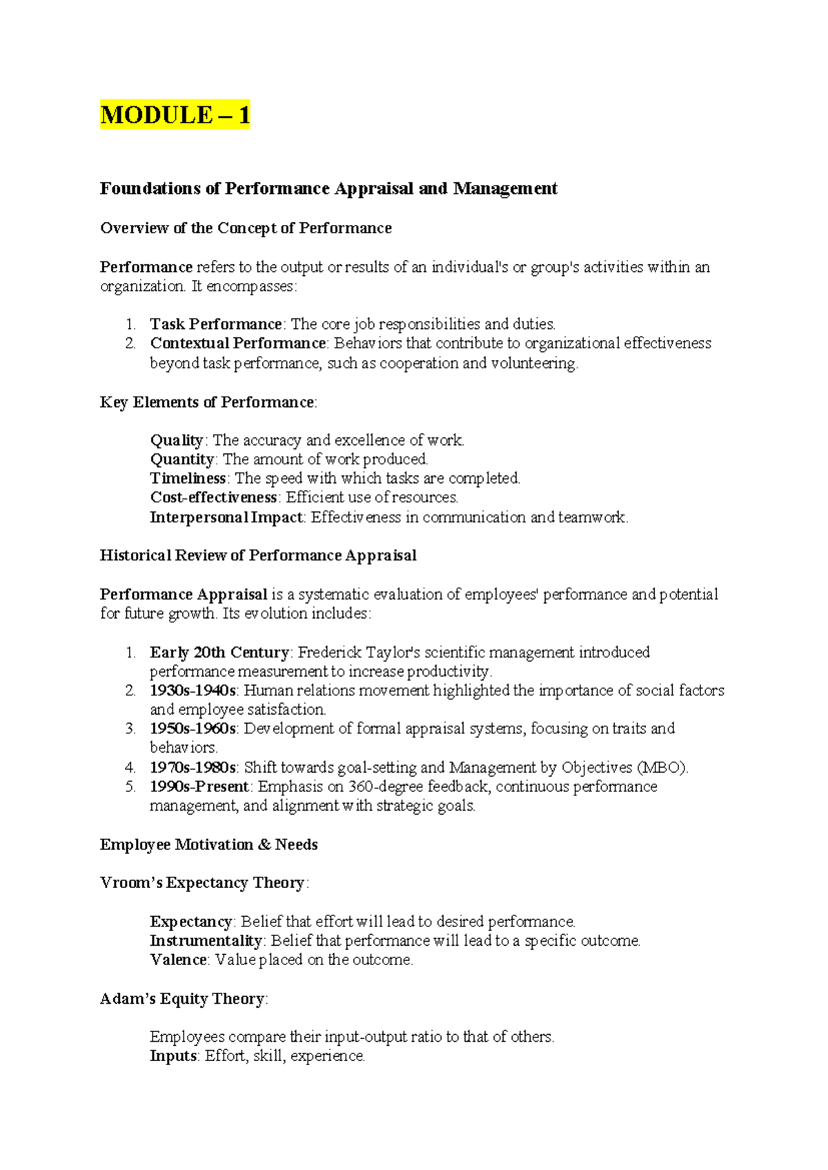 HR311 Notes - MODULE – 1 Foundations of Performance Appraisal and ...