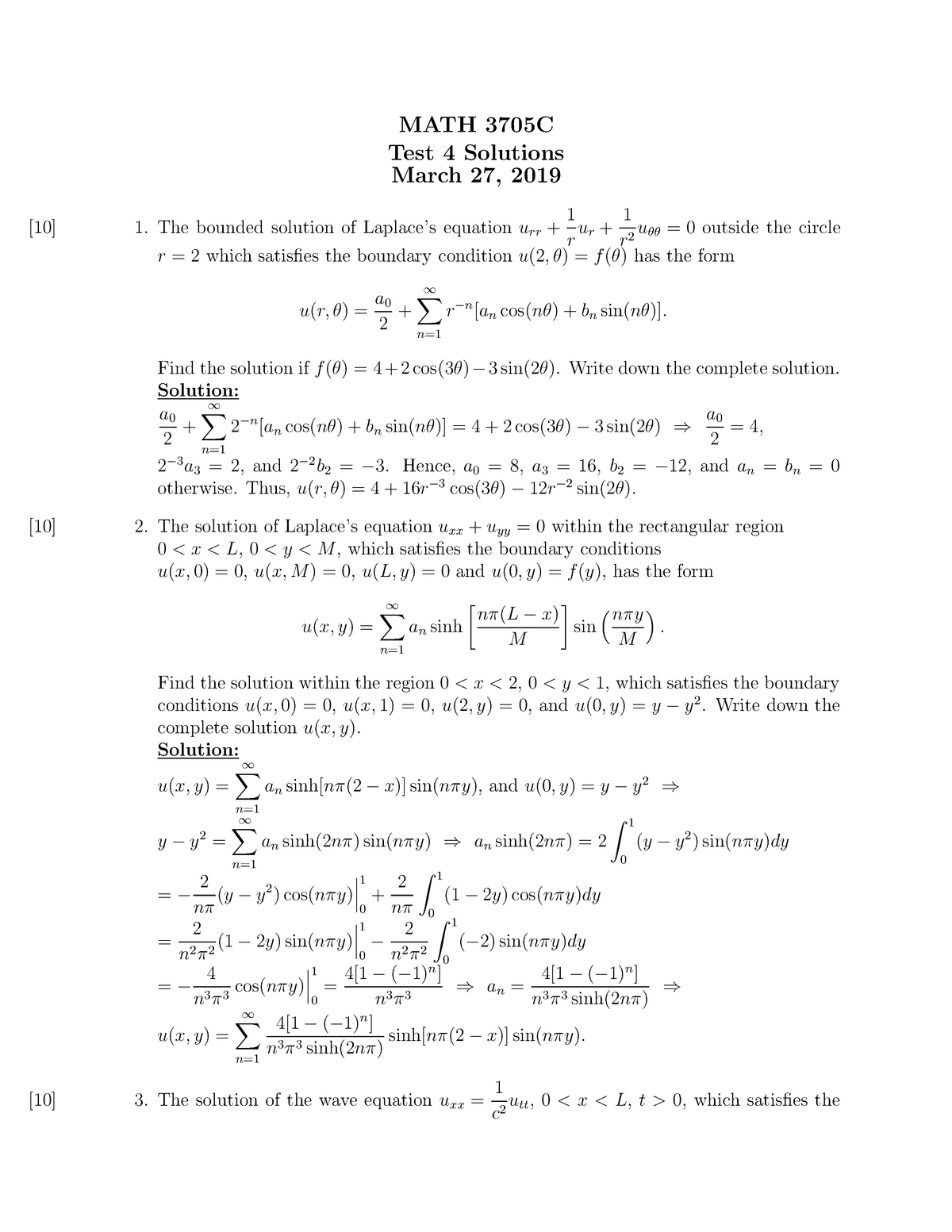 Math3705ctest 4solutions Math 3705 Mathematical Methods I Studocu