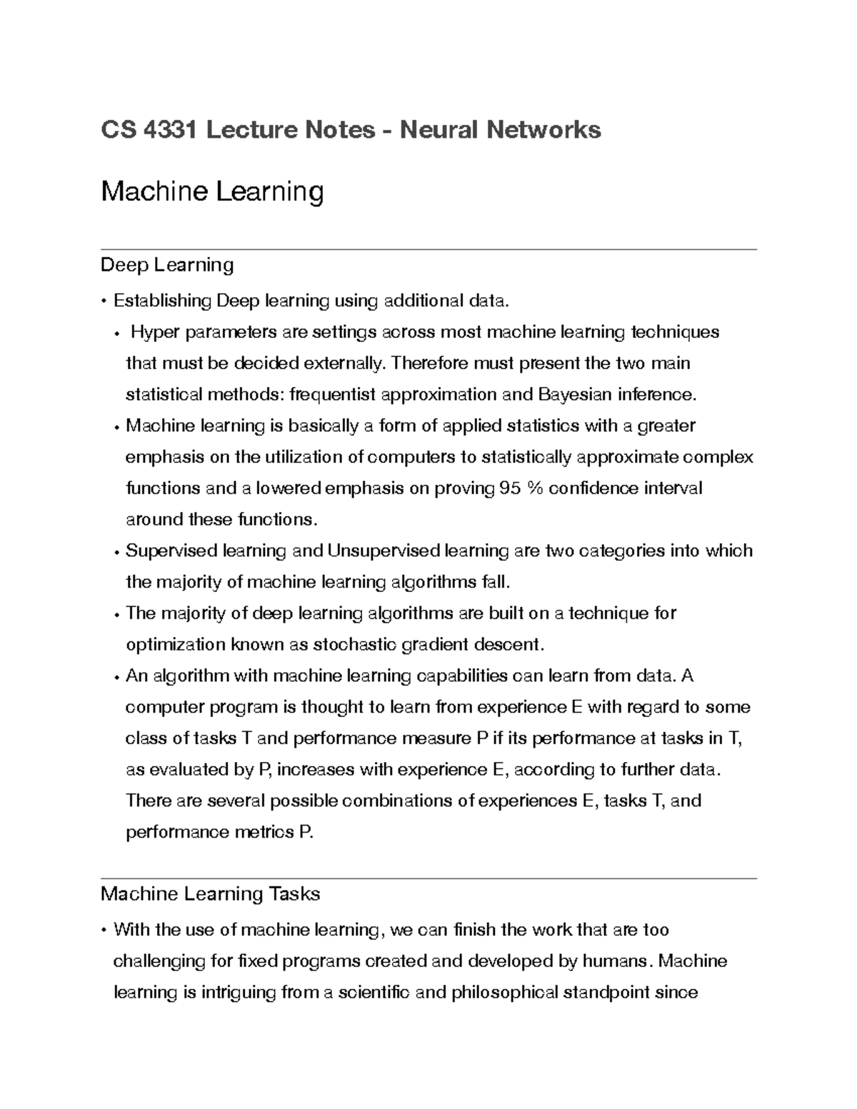 CS 4331 Neural Networks L3 - CS 4331 Lecture Notes - Neural Networks ...