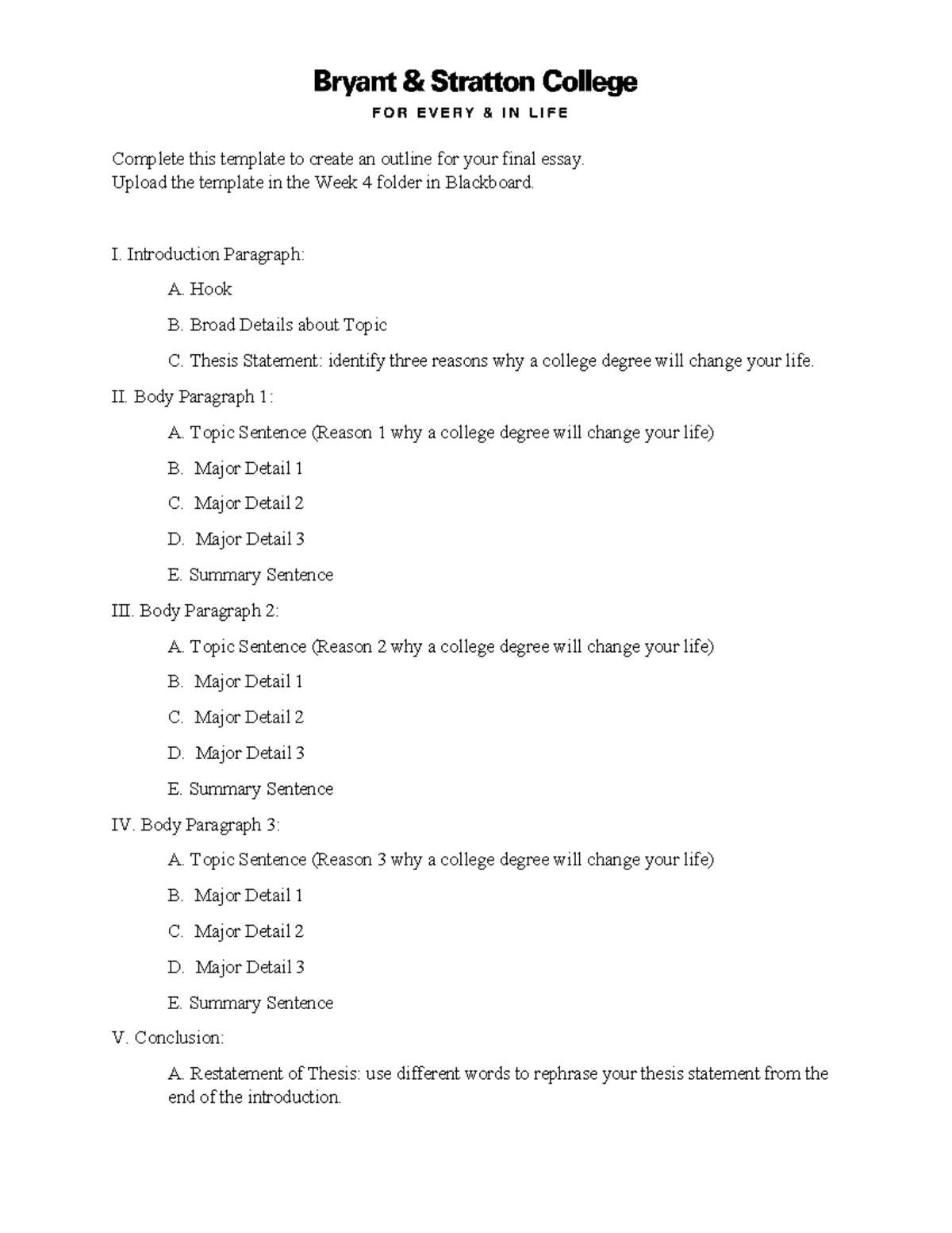 ENGL079 Final Essay Outline Template Complete this template to