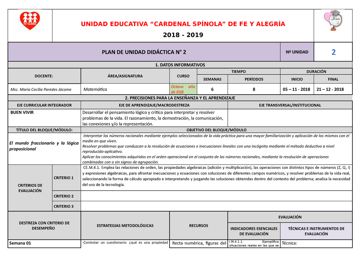 Planificaci+ô N DE Unidad DID+ü Ctica 02 Matem+ü TICA EGB Superior ...