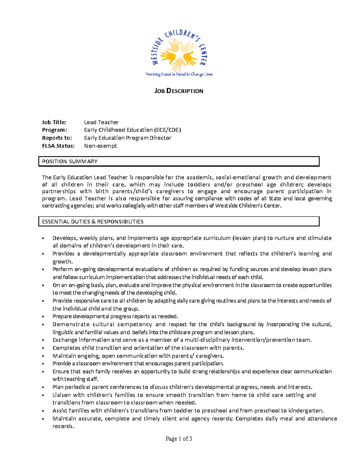 English Language Development Teacher Job Description