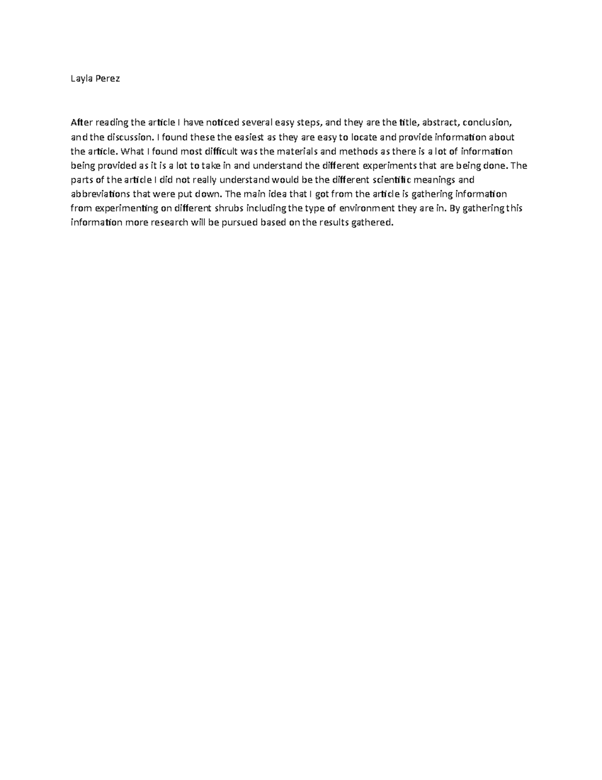 Short response article - Layla Perez After reading the article I have ...