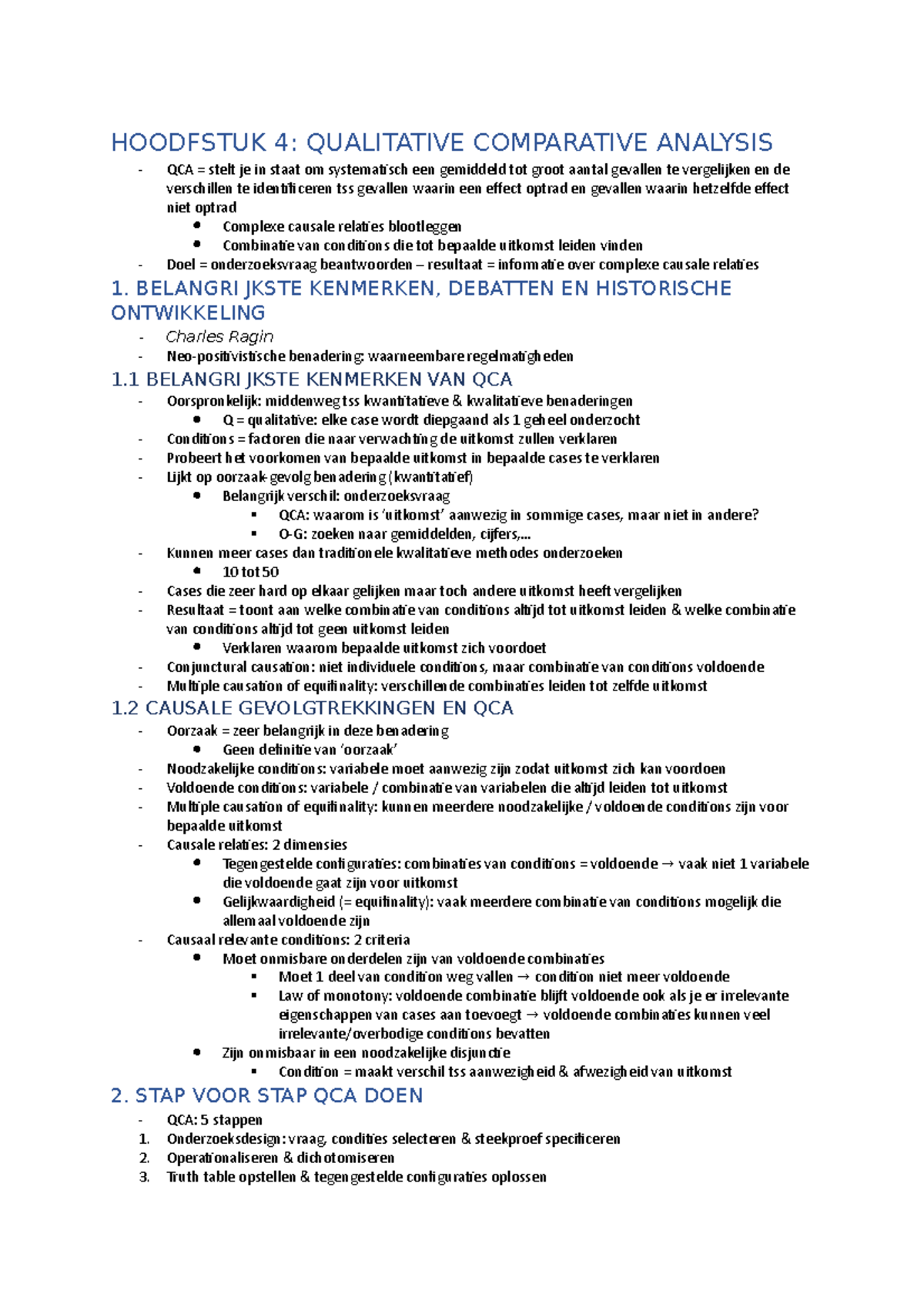 QCA - Samenvatting - HOODFSTUK 4: QUALITATIVE COMPARATIVE ANALYSIS QCA ...